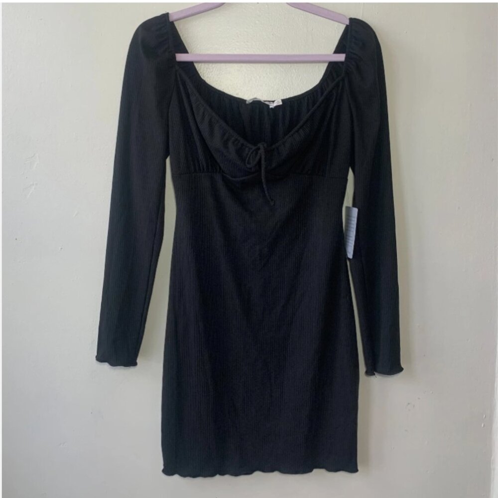 NWT Nordstrom Smocked Long Sleeve Black Mini Dress